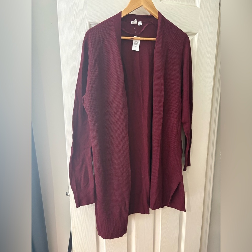 GAP NWT mid length open front cardigan size XL burgundy